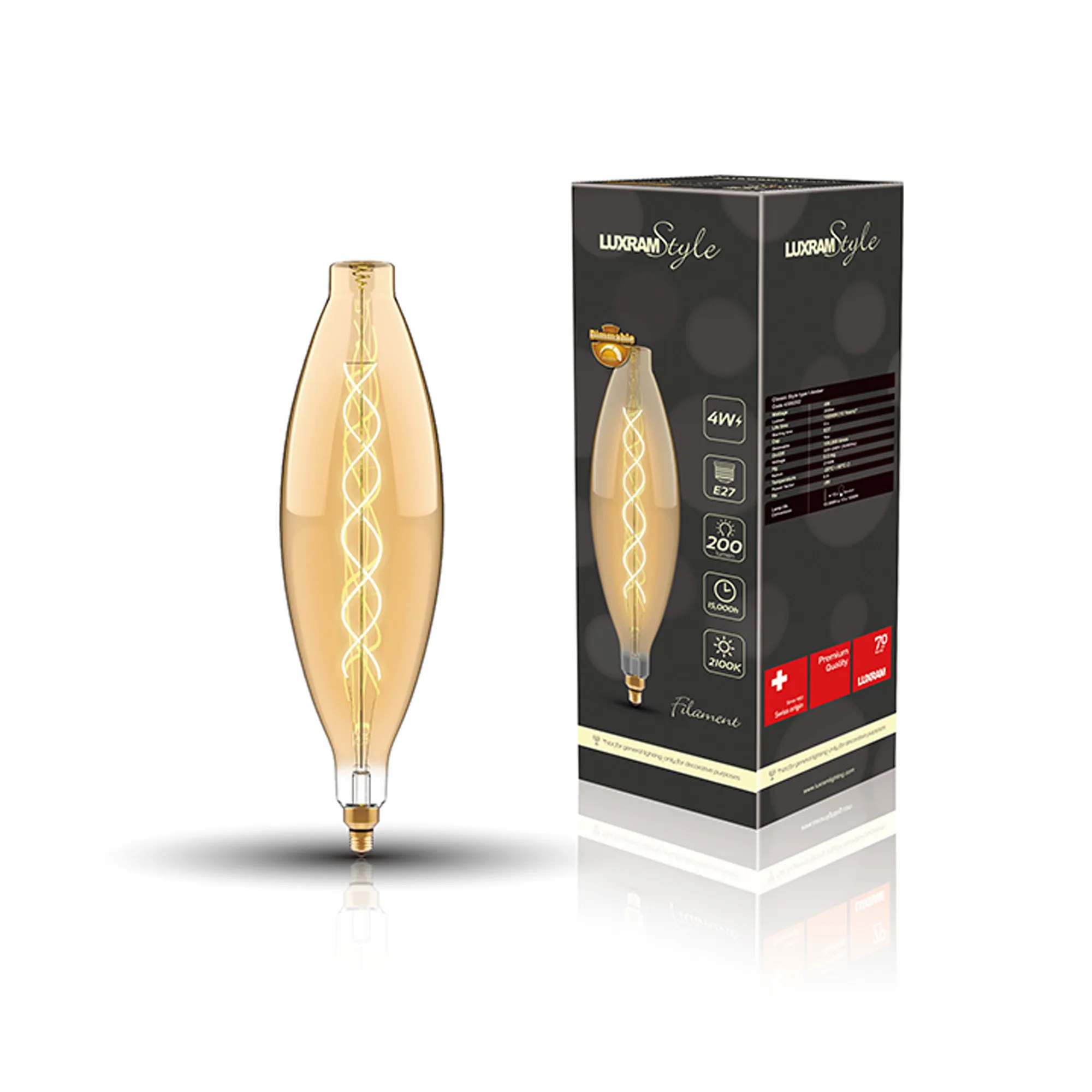 Classic Style LED Type I E27 Dimmable 4W 2100K 200lm 4300202  Luxram Classic Style